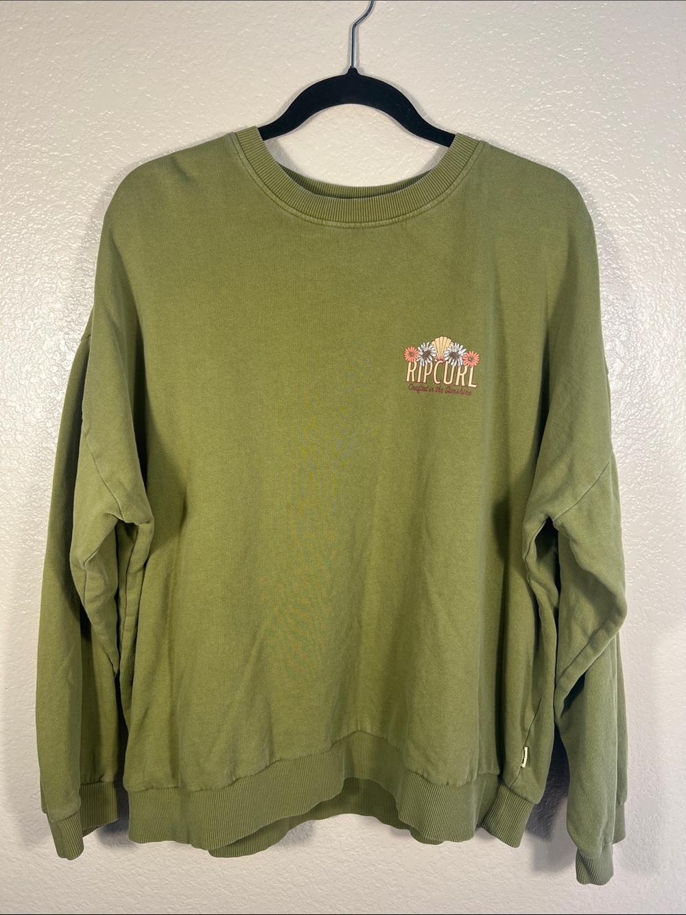Rip Curl Olive Green Crewneck with Floral Chest Logo